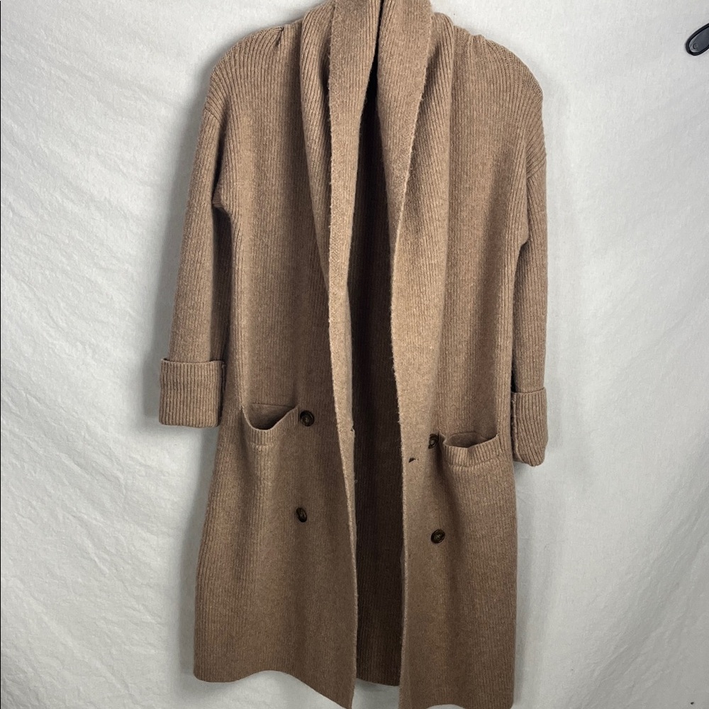 J. Crew tan  Knit Sweater coat double breasted snall
